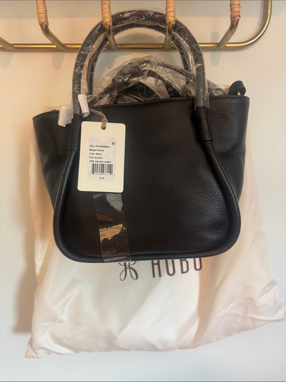 BNWT HOBO Margot Black Leather Satchel with Dual Top Handles and Strap